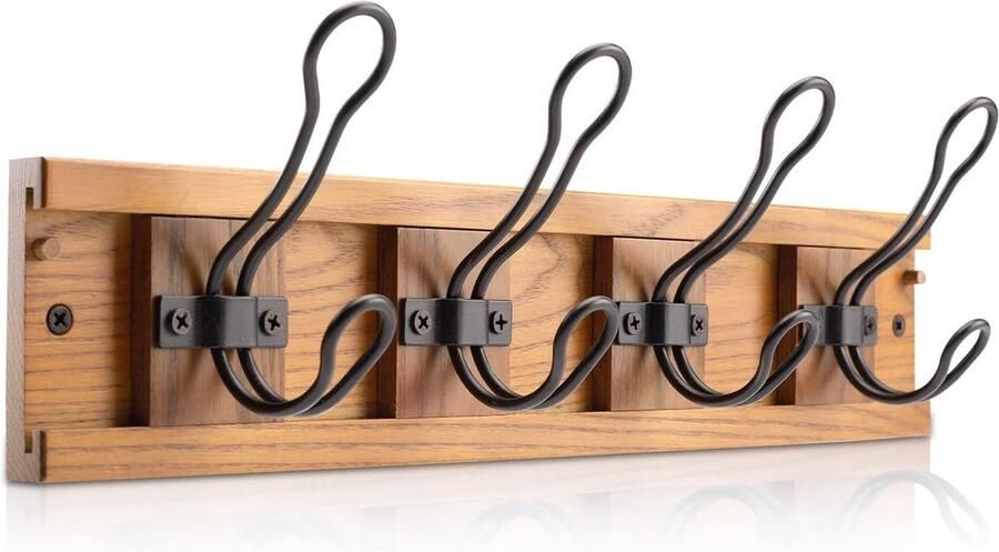 Kapstok Aan de muur bevestigde kapstok 17 entree hangende kapstok met 4 houten schuifhaken voor het ophangen van jassen sleutels tassen stevige wandkapstok voor entree slaapkamer keuken bijkeuken