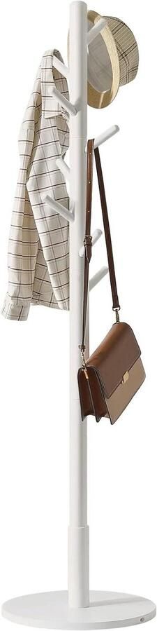 Kapstok boomvorm met 8 haken op ronde basis van rubberhout voor hal en woonkamer wit. Stevige kapstokstandaard voor jassen inclusief montagehandleiding. Elegante en praktische kapstok