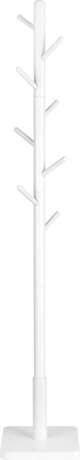 Hoppa! kapstok kledingrek massief hout vrijstaand boomvorm 8 haken voor jassen hoeden tassen entree gang haken en leuning van rubberhout wit - Foto 1