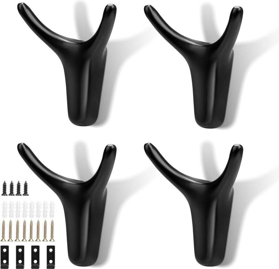 Kapstok dubbele wandhaken Garderobehaken 4 stuks kledinghaken wandmontage zinklegering handdoekhaken badkamer keuken slaapkamer multifunctionele haken mantelhaken zwart