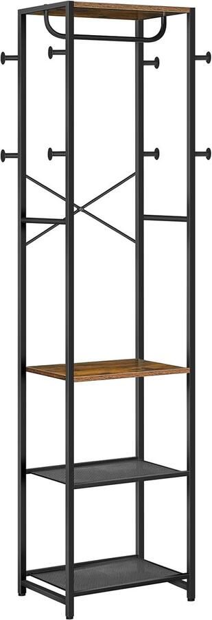 Retadou Kapstok garderobe met schoenenrekken opbergrek garderobe met 3 planken veelzijdige kledingstandaard met schoenenorganizer vintage bruin en zwart