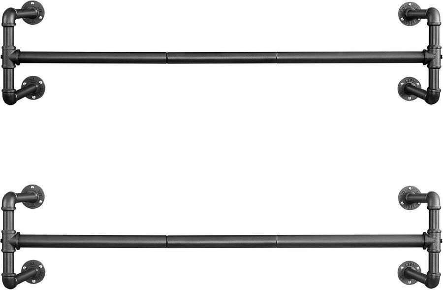 Kapstok Garderoberegels Set Van 2 Industrieel Design Wandmontage Ruimtebesparend Zwart Eenvoudige Montage kapstok