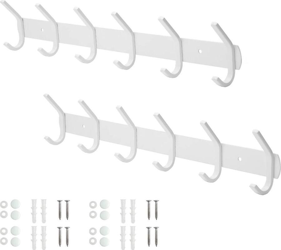 Kledinghaken 2 stuks Wandhaken Badkamer Keuken Deur Garderobehaken Roestvrij Staal Schilderproces Jassen Houder Wit 42 cm