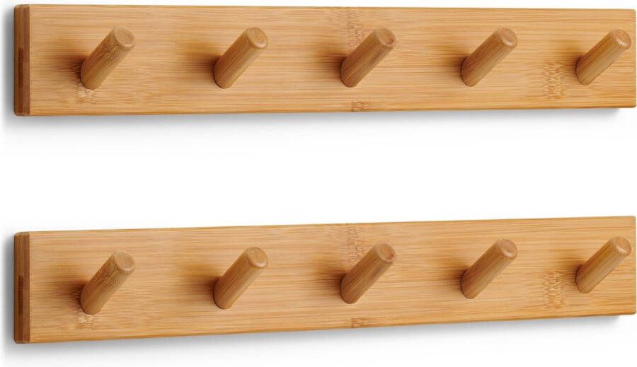 Kapstok haken Garderobehaken hout (2 stuks) kapstok hout met 5 haken 43 cm kledinghaken muur wandgarderobe voor gangen garderobes slaapkamers en badkamers