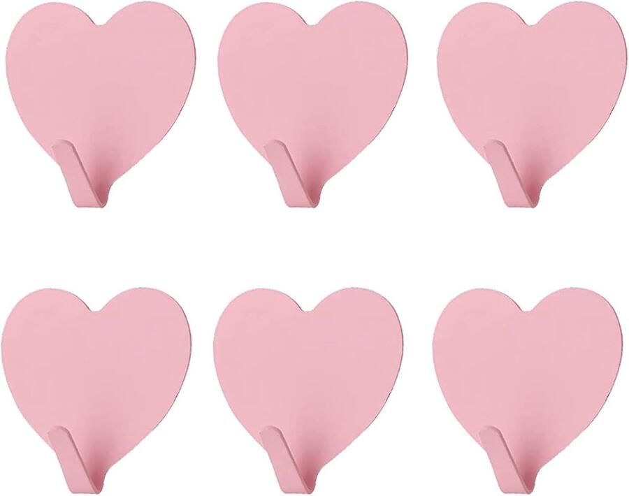 Kapstok haken Handoek haakjes 6 stukts Zelfklevende ophanghaken Haakjes RVS Jassenhaken Keukenhaken Badkamerhaken Plakhaakjes Hartvormige Muurhaak Stalen haken Wandhaken hart vorm Roze