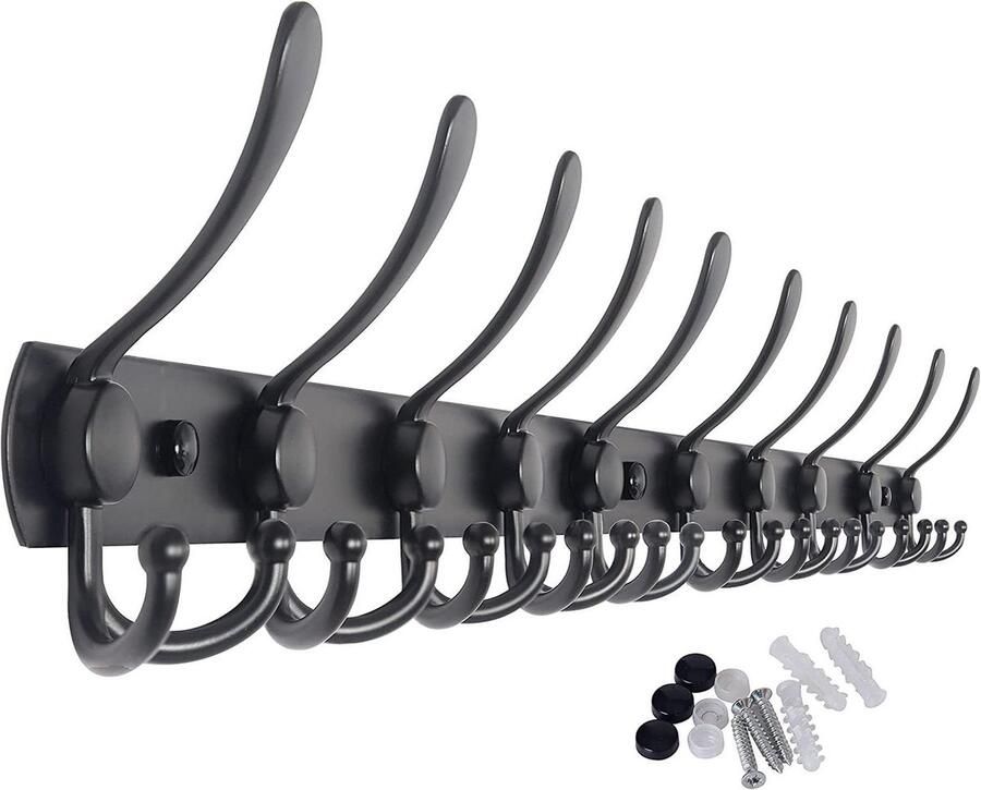 Kapstok Zwart 10 x 3 haken Hoexs Wandkapstok 96cm Hangende Design Mat Handdoekrek hook coat rack wall mounted