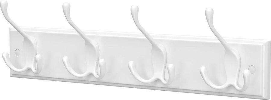 Kapstok Hangend 4 drievoudige kapstokhaken-haakstang jassen-hoeden wit