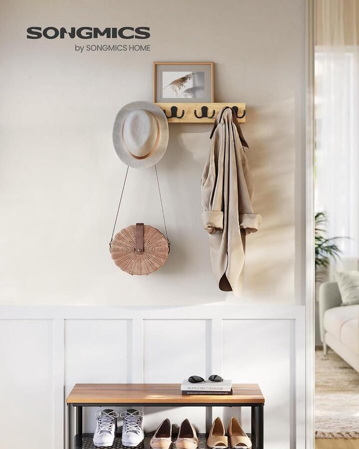 Kapstok Hangend 4 dubbele metalen haken ruimtebesparend naturel beige tot 16 kg