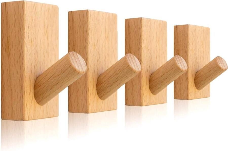 Houten Kapstok Haken 4 stks Wandrek Peg Haken met Schroeven & Ankers Voor Kleding Hoed Tas in Slaapkamer Woonkamer Hal