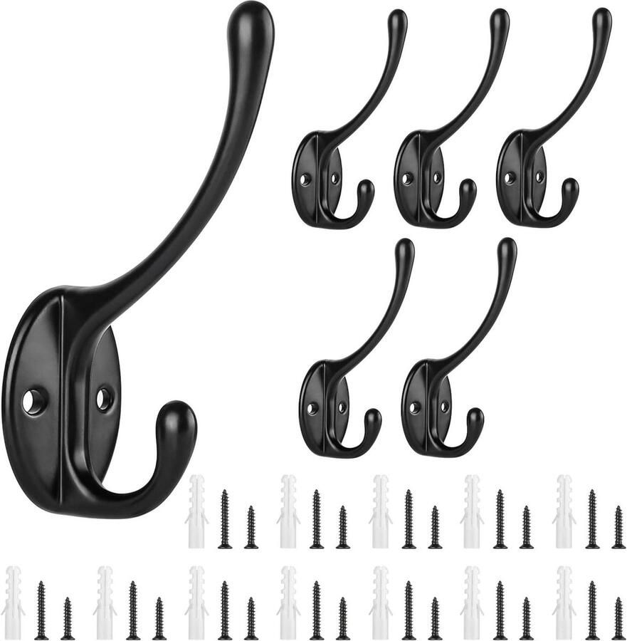 Kapstok Hangend 6-delige Vintag Muurhaak Hangende Jas Hoed Sjaal Bag Zwart