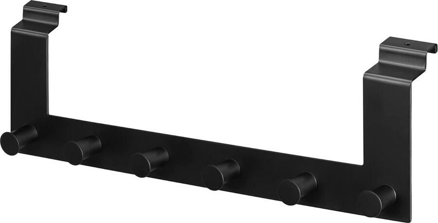 Kapstok Hangend 6 haken Kledinghanger of handdoekhaken voor aan de deur Voor opdekdeuren Zwart