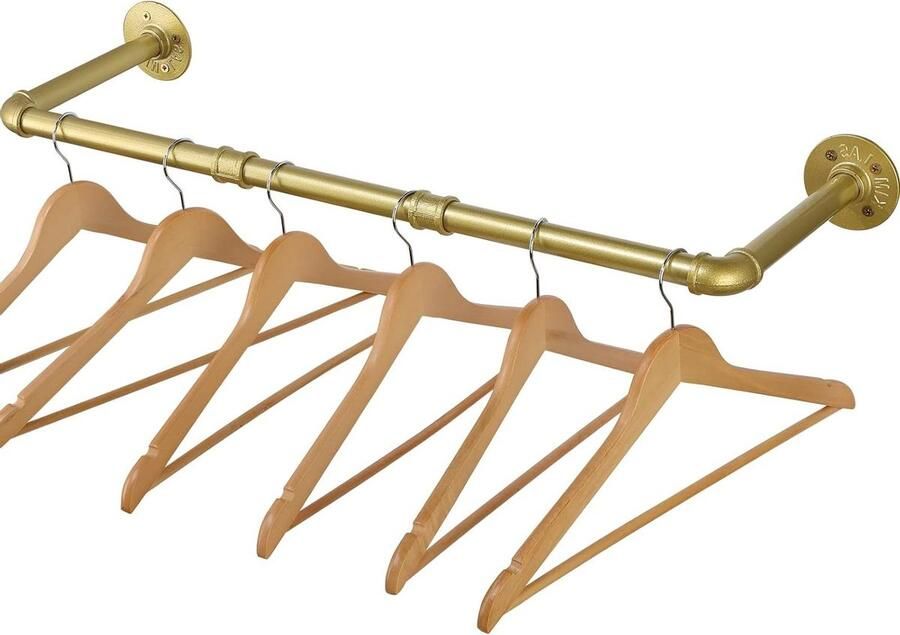 70cm Wandmontage Goud Metalen Kapstok Industriële Buizen Kledingstang voor Kleerhangers 20cm Afstand 50kg Draagvermogen