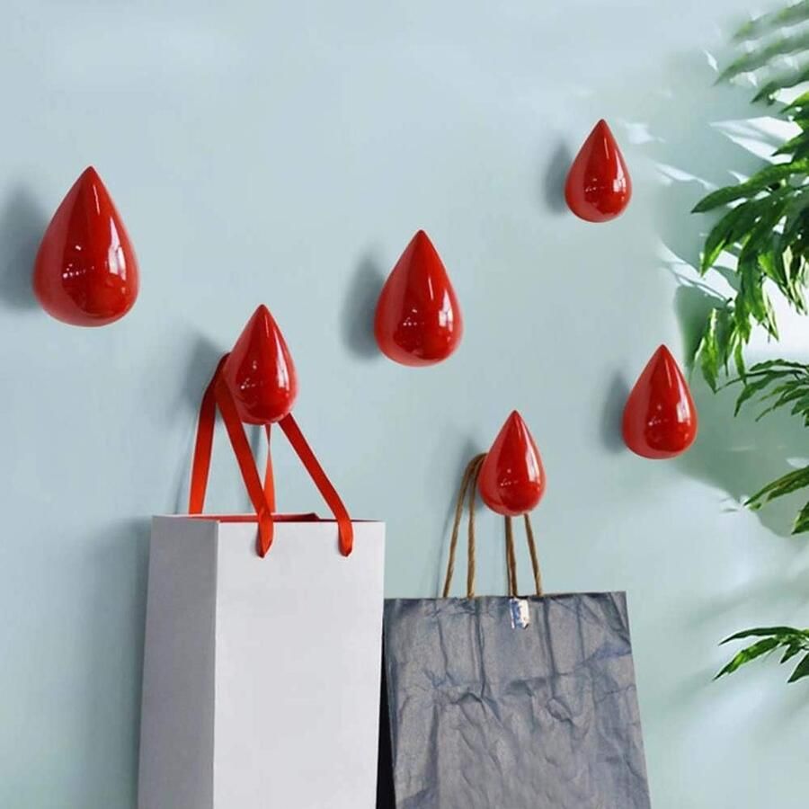 Kapstok Hangend Creatieve Waterdruppel Pack van 2 Hanger Rood Moderne Decoratie Wanddecoratie 75 x 48 cm