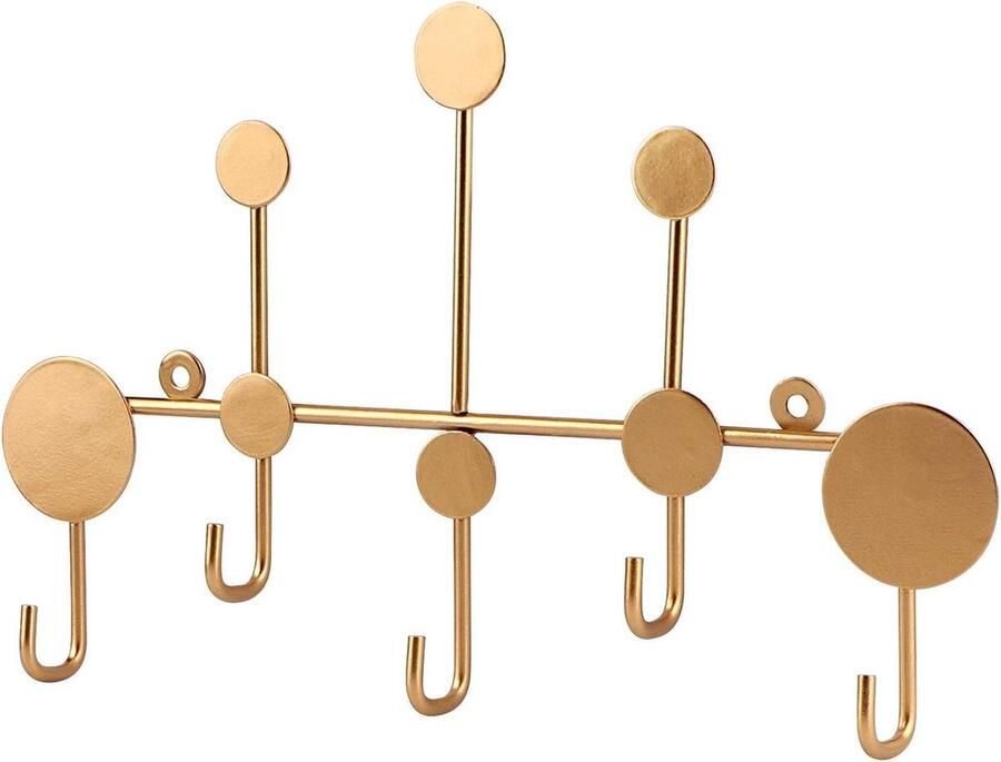 Kapstok Hangend Gemonteerd Metalen Kapstokhaken 5-Haak Goud Zware Kapstok Hoed Tas