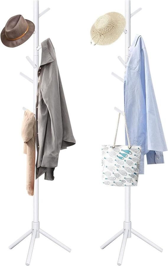 Kapstok Hangend Houten 2 stuks 118 x 70 inch Verstelbare Opties 8 Haken Wit