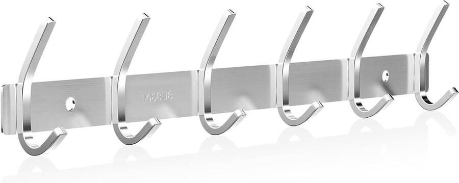 Kapstok Hangend Modern Roestvrij Staal Dubbele Haken Haaklijst Geborsteld Look 6 Haken Zilver Slaapkamer Woonkamer