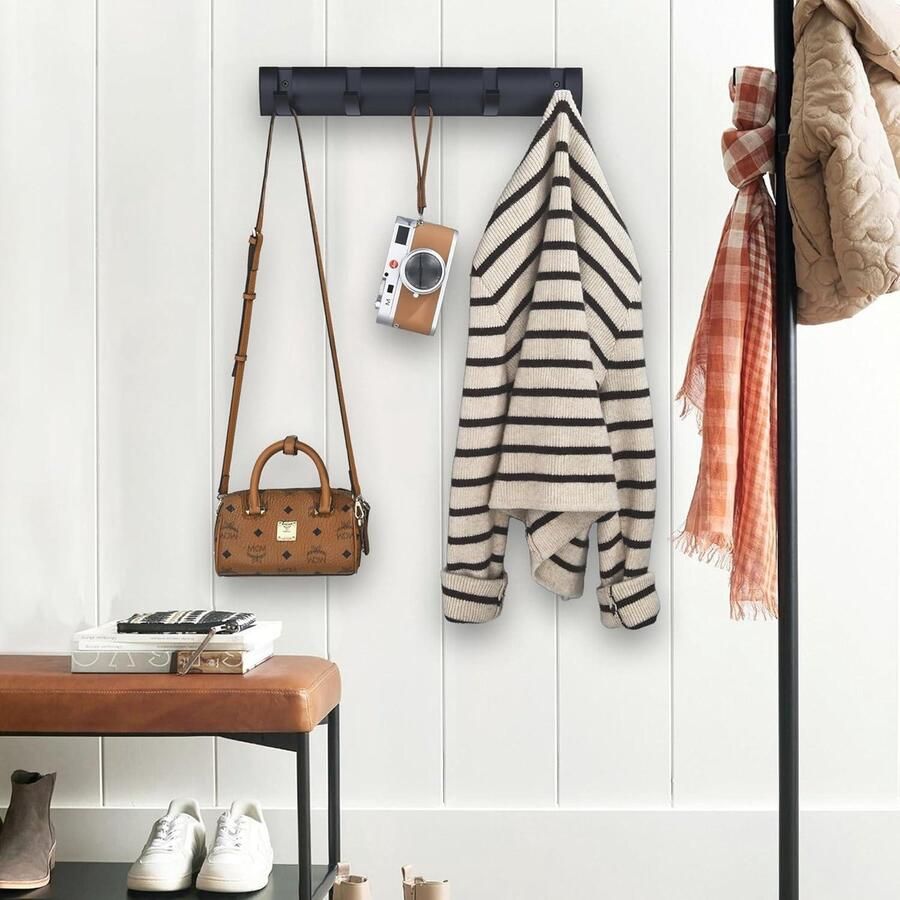 Kapstok Hangend Moderne wandmontage 5 haken opvouwbare muurbevestiging ruimtebesparend metalen haak rail voor opknoping handdoek tas sleutel sjaal cap