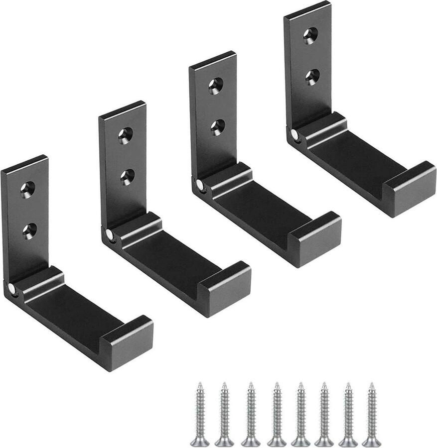 Kapstok Hangend Opvouwbare Aluminium Muurbevestiging Haak Kaphaken 90 Graden RVS Schroeven Wanddeurkast Keuken Badkamer Muur Kantoor Garderobe 4 Stuks (Zwart)