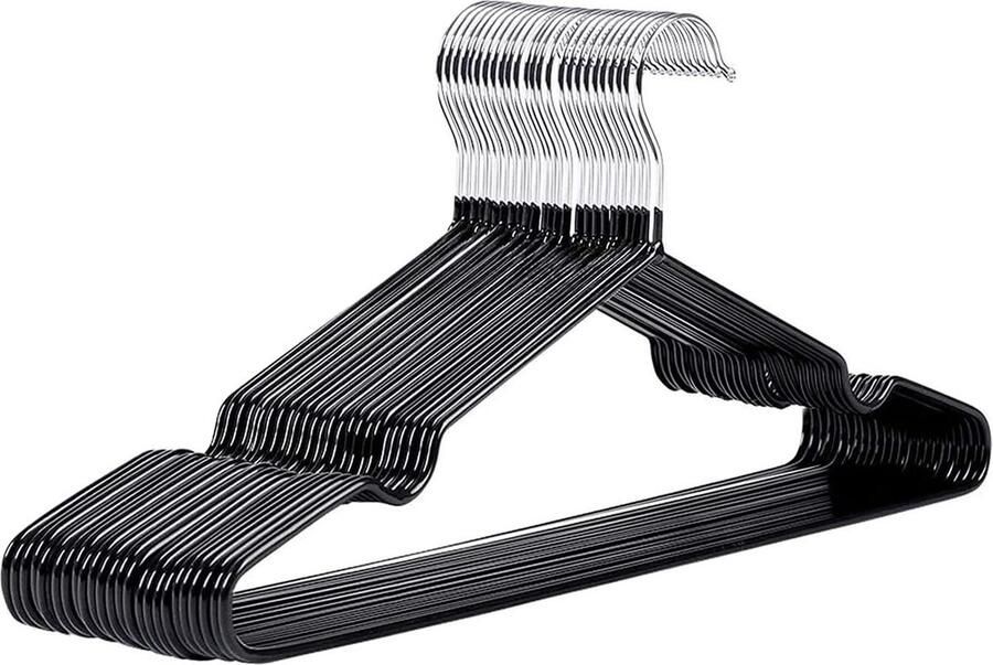 Kapstok Hangend Premium Rubberen Gecoate Metalen Hangers Zwaar Werk Ruimtebesparende Organizer Kledinghangers voor Kasten Kapstok Rails Dun en Antislip Chroom en Zwart