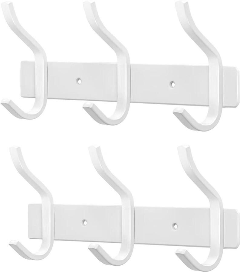 Kapstok Hangend Roestvrij Staal Wit 3 Haken 2 Stuks voor Slaapkamer Badkamer Keuken
