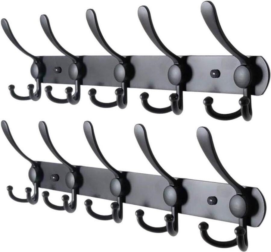 Aan de muur gemonteerde roestvrijstalen kapstokhaken Set van 2 zwart