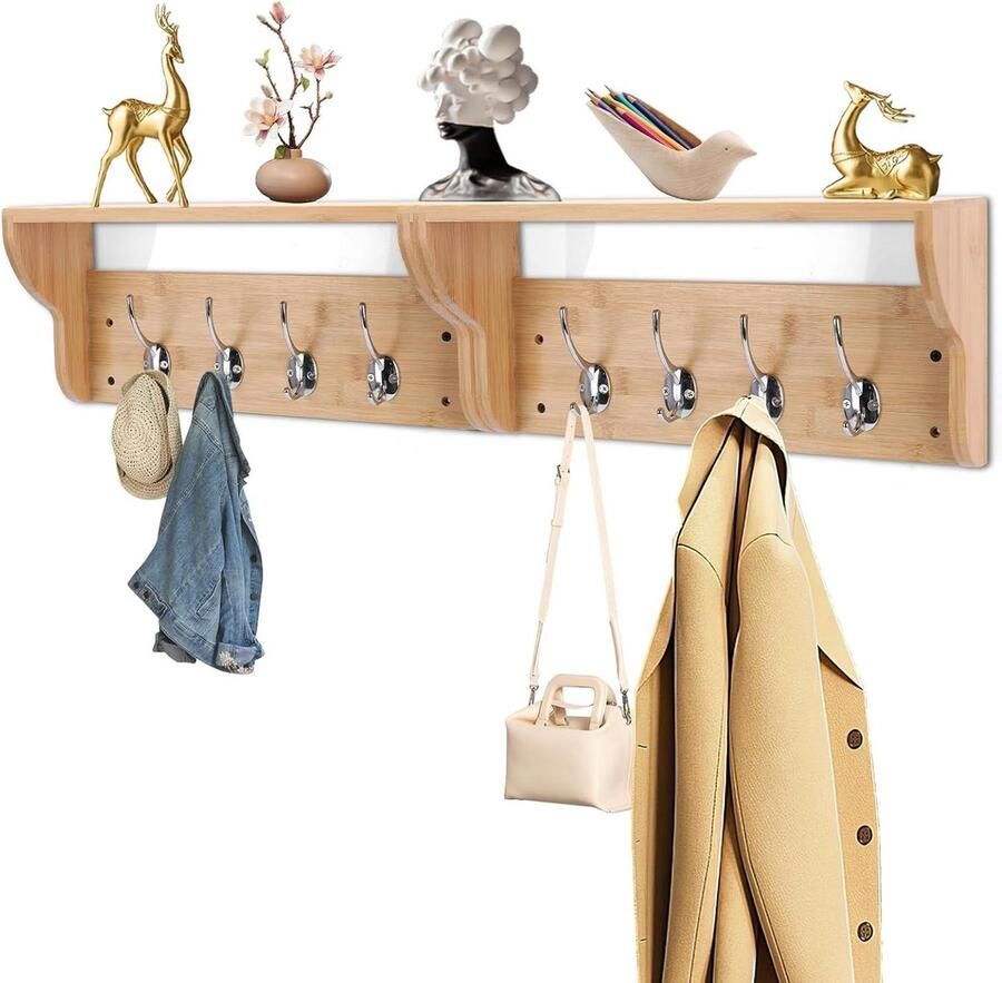 Kapstokhaken met plank aan de muur set van 2 entree kapstok voor muur zwevende plank met 4 dubbele metalen haken badkamer slaapkamer keuken woonkamer modderkamer html content nodig kapstok hangend met plank