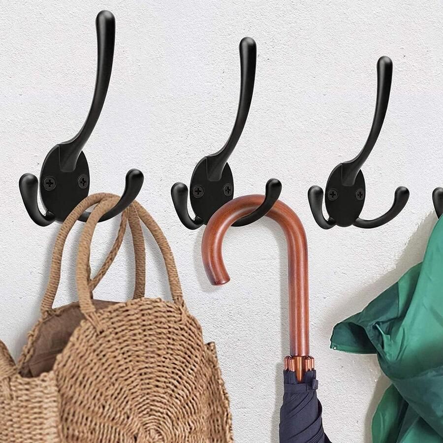 Kapstok Hangend Set van 5 Zwarte Wandgemonteerde Kapstokhaken Decoratief & Zwaar Voor Jassen Handdoeken Klaslokaal Keuken Badkamer Badhaken Rugzak Hoed