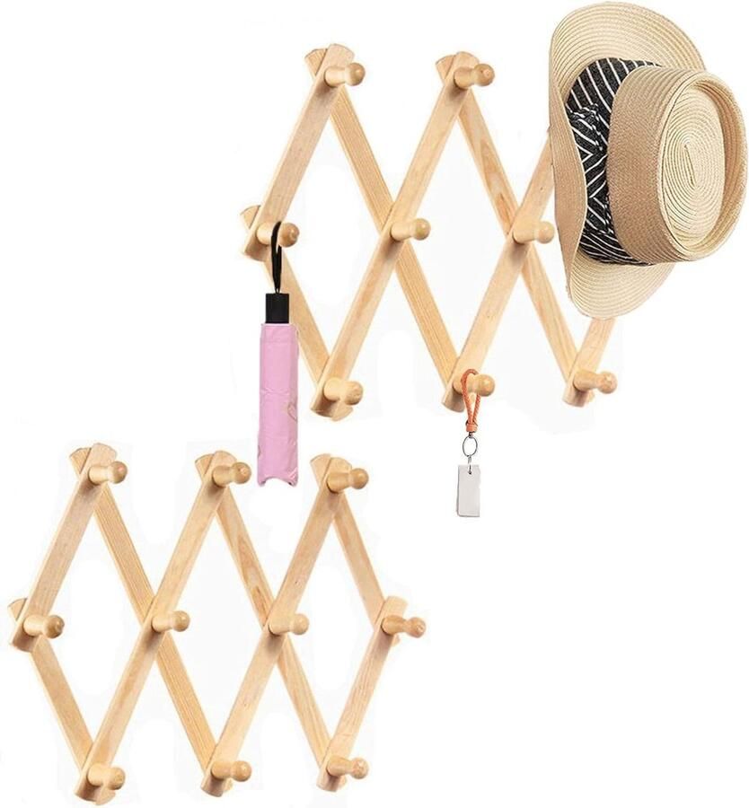 Kapstok Hangend Houten Wandrek Vouwhanger Uitbreidbaar 10 Haringen Wandmontage Kapstok Uitbreidend Opbergrek