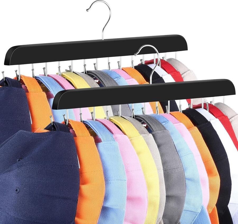 Kapstok hangend Voor In De Kast – 2 Stuks Hoedenorganizer Met 14 Haken – Ruimtebesparende Hoedenrekken – Handige Pettenhouder En Hoedenopslag – Organizer Voor Stropdas En Riem – Kledingkast Accessoire – Kapstokhaak Zwart