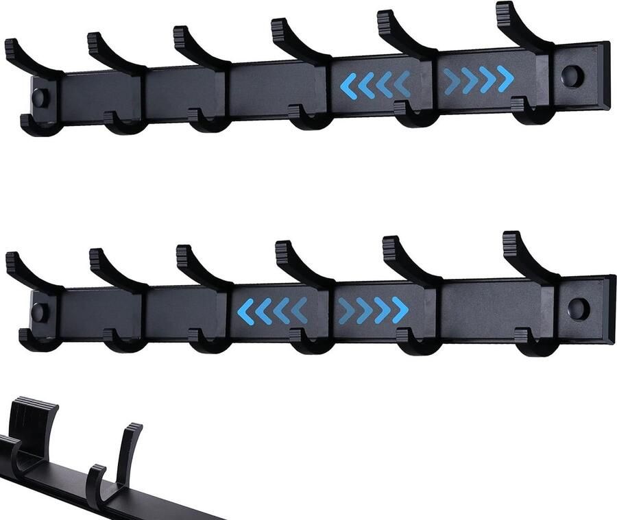 Kapstok Wandgemonteerde kapstok met 6 schuifhaken Zwarte kleerhanger Entree Badkamer Keuken 42 cm 2 stuks kapstok