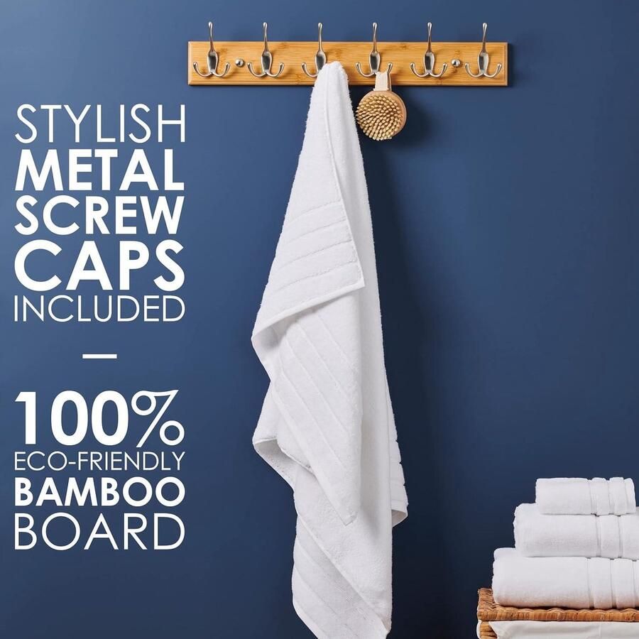 Kapstok Hangend Wandkapstok Hout met 6 Mat-Nikkel Haken 59 Cm - Foto 2