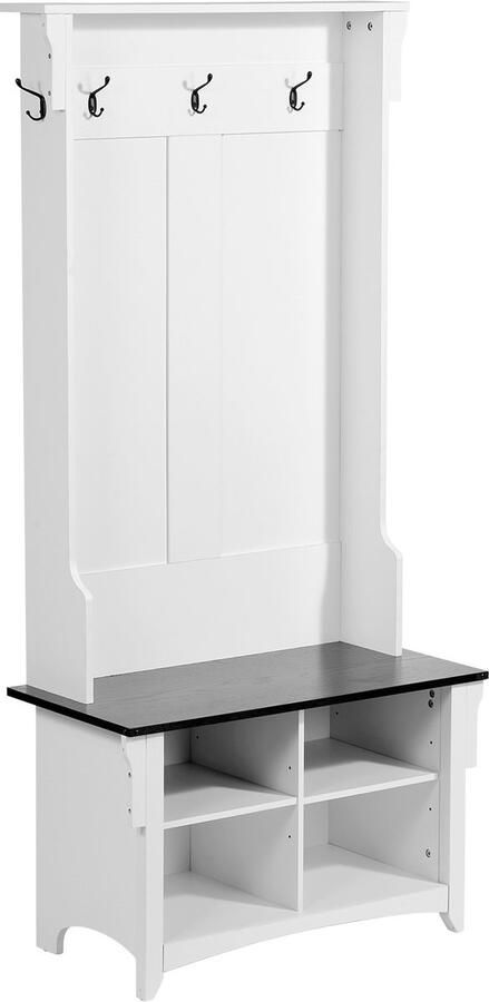 Kapstok ， Houten Kapstok met Bankje Schoenenrek Kapstok Verstelbare Planken 5 Haken Om Op Te Hangen en 4 Lades Om Te Organiseren，Witte