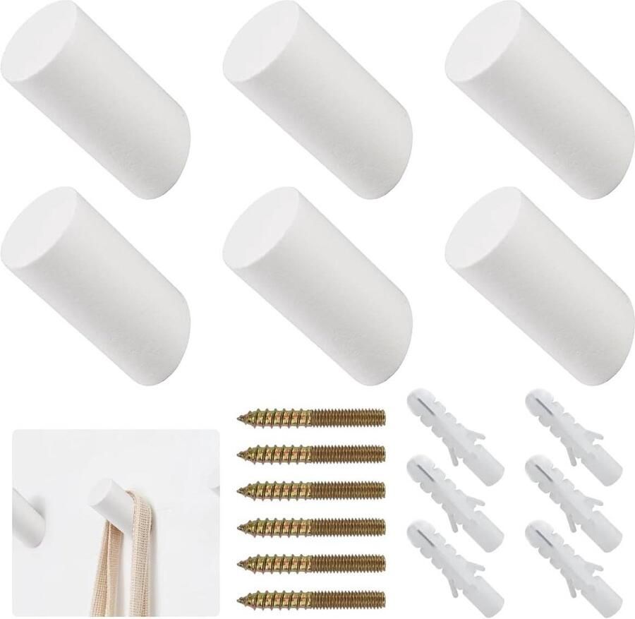 Kapstok Houten kledinghaken 6 stuks wandhaken natuurlijke witte garderobehaken beuken hout belasting 20 kg