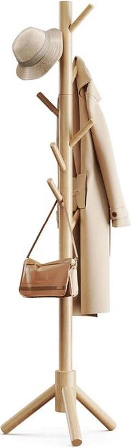 Kapstok houten standaard met 3 hoogteopties en 8 haken stevige Met parapluhouder Met verstelbare planken Uitbreidbaar 50D x 50B x 137 9H centimeter Laadvermogen 2 99 kg Hout