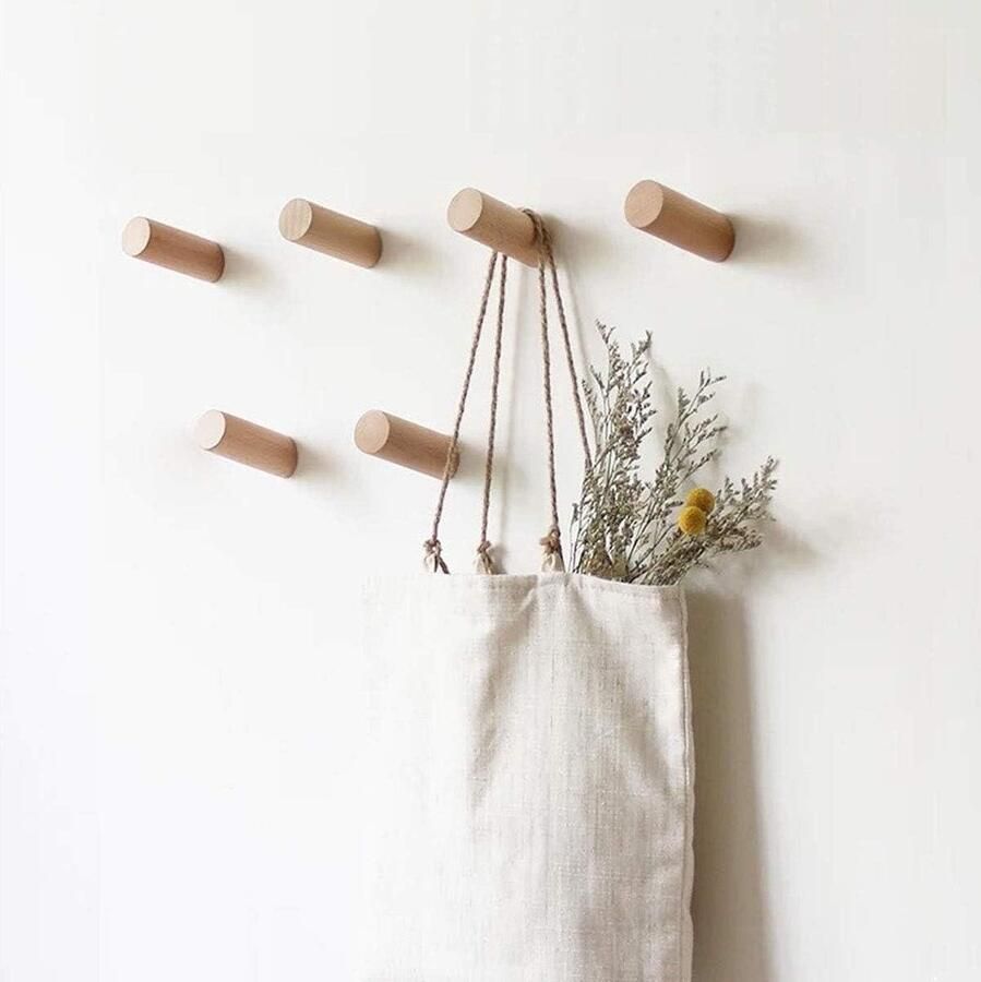 Kapstok Houten Wandhaakrek Decoratieve Vintage Enkele Organiser Hoedhaak Beuken8 cm Set Van 6