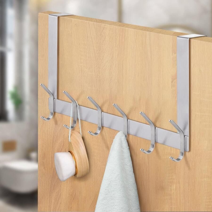 Deurkast met 12 haken Deurhaken voor het ophangen van roestvrijstalen kapstokken handdoekrailhangers opslag voor badkamer hal slaapkamer zilver zonder boren deur sponning diktes tot 4 5 cm