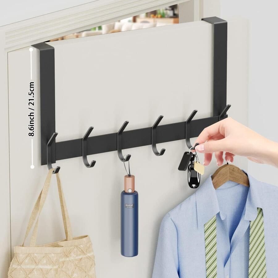 Deurkast voor het ophangen van zwart deurhaken roestvrij stalen deur kledingkast met 12 haken voor het ophangen van deuren handdoek rail zonder boren kapstok deur haak voor badkamer slaapkamer