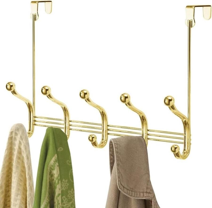 IDesign York Lyra Kapstok Deurrek 5 Dubbele Haken voor Jassen en Sjaals Gemaakt van Metaal Goud 39-37 x 13-34 x 27-94 cm deurkapstok opdekdeur