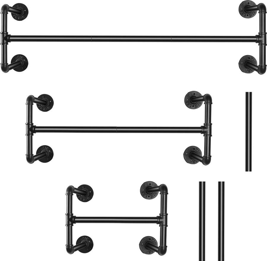 ShopEighty8 Kapstok industrieële Kapstok Kledingrek Buis Kledingrek Wandmontage -Afneembare Buis L 109 x B 31 x H 35 cm Zwart