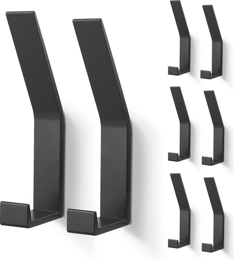 Jashaken 8 Stuks Modern Kapstok-Schroeven onzichtbaar-Zwaar Gebruik-Wandhaken Handdoekhaken-Dubbele Garderobehaken-Ideaal Voor Badkamer-Keuken-Kantoor-Toilet-Zwart- Toevoegen Kapstok