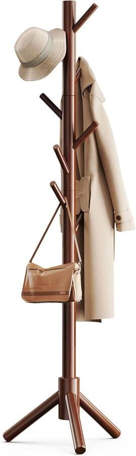 Kapstok jasstandaard kledingrek boomvormige garderobe 3-voudig in hoogte verstelbaar voor kleding hoed en handtas in de woonkamer slaapkamer of kantoor met 8 haken bruin