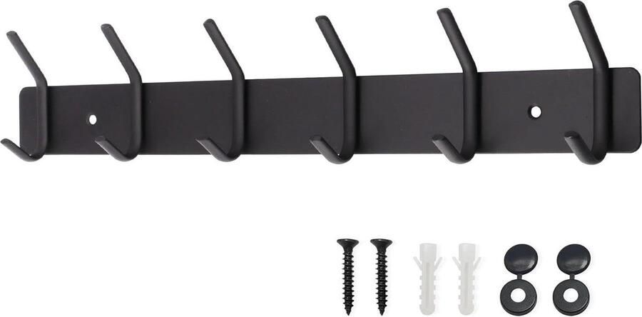 Kapstok Kledinghaken zwart metaal wandhaken jassen en jurken belastbaar 20 kg roestvrijstalen dubbele haken haaklijst hal en voorkamer 39 cm H242_6_BLK kapstok