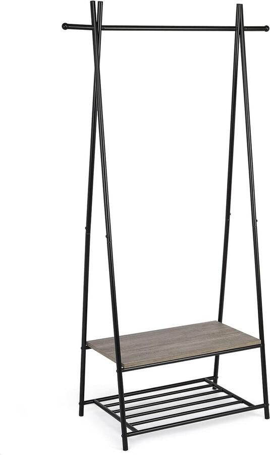 Kapstok kledingrek kapstok met schoenenrek metalen frame in de gang woonkamer en veranda retro-industrieel kledingrek 64 cm x 41 cm x 162 cm grijs