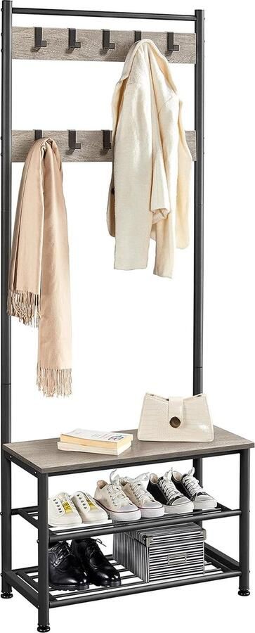 Kapstok kledingrek met 3 opbergvakken schoenenrek met garderobehaken hoogte 184 5 cm breedte 72 5 cm diepte 33 cm voor slaapkamer kleed woonkamer bergruimte grijs