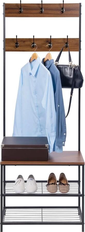 Roroa Kapstok Kledingrek Open Kledingrek Met Schoenenplank 3 Planken Zwart & Donkerbruin