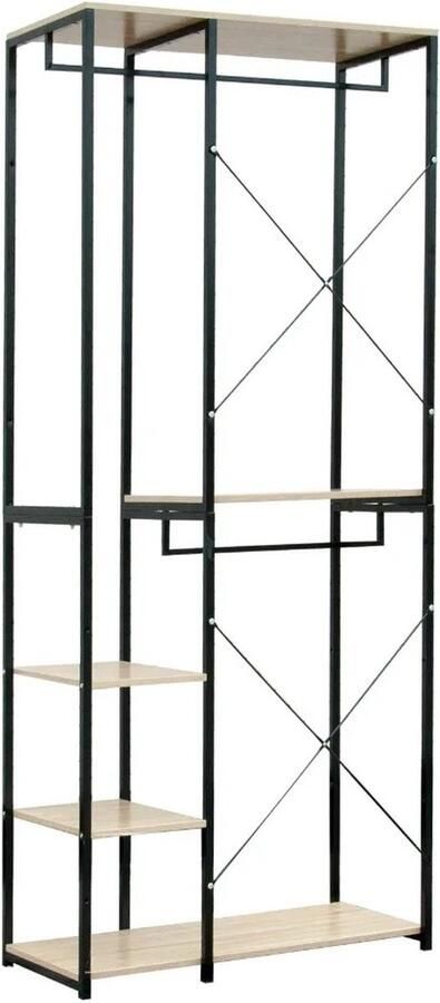 Roroa Kapstok Kledingrek Open Kledingrek Met Schoenenplank 4 Planken Zwart en Beige