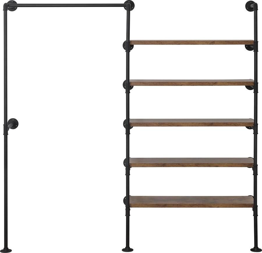 Roroa Kapstok Kledingrek Open Kledingrek Met Schoenenplank 5 Planken Zwart & Donkerbruin