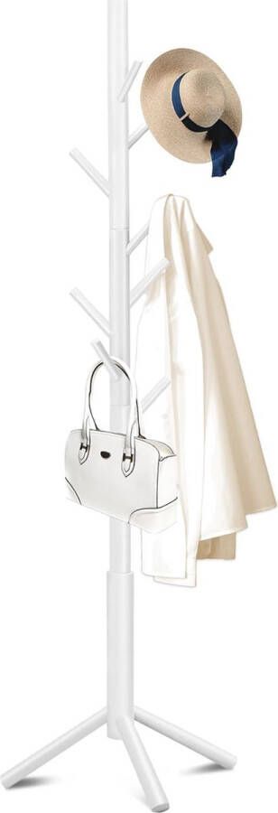 Kapstok kledingrek van massief hout 8 haken boomvorm 3 verstelbare hoogtes voor kleding hoed woonkamer slaapkamer kantoor hal (wit)