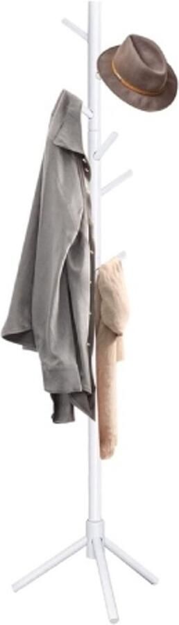 Retadou Kapstok kledingrek van massief hout vrijstaande garderobe in boomvorm 180 cm hoog met 8 haken en 3 verstelbare hoogtes voor ingangen woonkamer wit 1 stuks