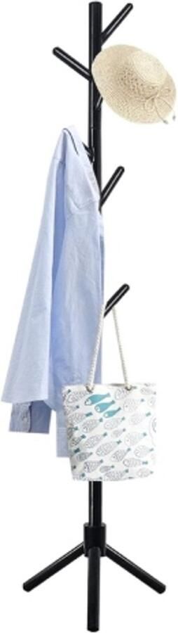 Retadou Kapstok kledingrek van massief hout vrijstaande garderobe in boomvorm 180 cm hoog met 8 haken en 3 verstelbare hoogtes voor ingangen woonkamer zwart 1 stuks